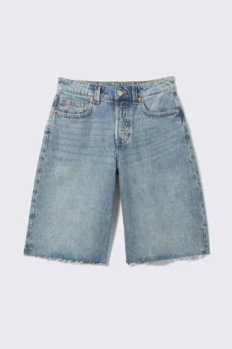 Peggy Denim-Shorts mit niedriger Taille und weitem, baggy Beinschnitt – Mittelblau – Mittelblau Peggy Denim-Shorts mit niedriger Taille und weitem, baggy Beinschnitt – Mittelblau – Mittelblau