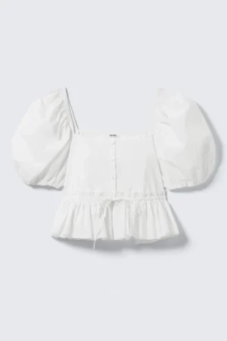 Peplum-Bluse aus Baumwollpopeline – Weiß