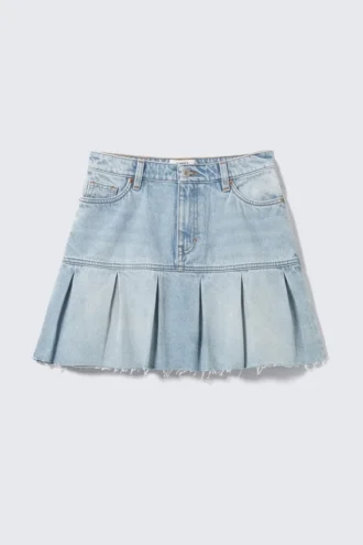 Plissierter Mini-Jeansrock – Fresh Blue – Hellblau