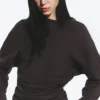 Plissiertes Langarmshirt – Dunkelbraun