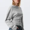 Plissiertes Langarmshirt – Hellgrau meliert Plissiertes Langarmshirt – Hellgrau meliert