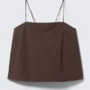 Popeline-Top mit Kordelzug – Dunkelbraun Popeline-Top mit Kordelzug – Dunkelbraun