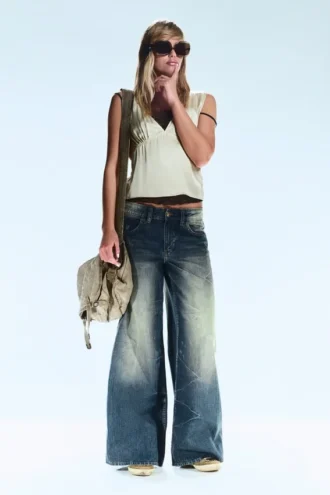 Poser Regular Waist Loose Wide Jeans – Canyon Blue – Dunkelblau | Cheap Monday GB