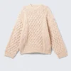 Pullover mit langem Zopfmuster und Struktur – Beige – Rosa Noppen Pullover mit langem Zopfmuster und Struktur – Beige – Rosa Noppen