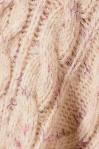 Pullover mit langem Zopfmuster und Struktur – Beige – Rosa Noppen