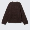 Pullover mit langem Zopfmuster und Struktur – Dunkelviolett – Rosa Noppen Pullover mit langem Zopfmuster und Struktur – Dunkelviolett – Rosa Noppen