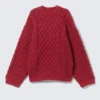 Pullover mit langem Zopfmuster und strukturierter Oberfläche – leuchtend rot Pullover mit langem Zopfmuster und strukturierter Oberfläche – leuchtend rot