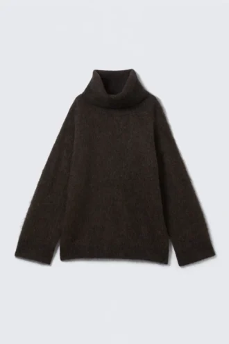Pullover mit Trichterkragen aus Mohairmischung – Dunkelbraun meliert
