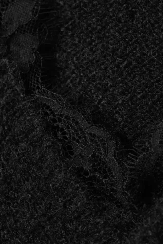 Pullover mit V-Ausschnitt und Spitzenbesatz – Schwarz