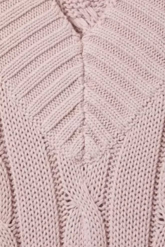 Pullover mit V-Ausschnitt und Zopfmuster – Altrosa