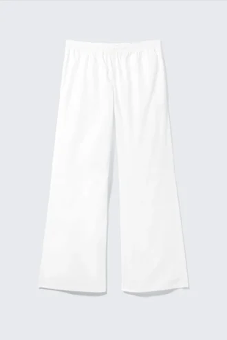 Pyjama-Hose aus Baumwollpopeline mit weitem Bein – Weiß