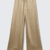 Pyjama-Hose aus gewaschenem Satin – Beige Pyjama-Hose aus gewaschenem Satin – Beige
