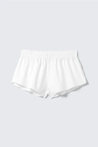Pyjama-Shorts aus Baumwollpopeline mit mittlerer Leibhöhe – Weiß