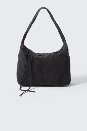 Rechteckige Schultertasche aus Cord – Schwarz