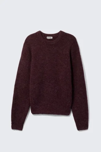Regulärer Strickpullover aus Wollmischung – Dunkelrot meliert