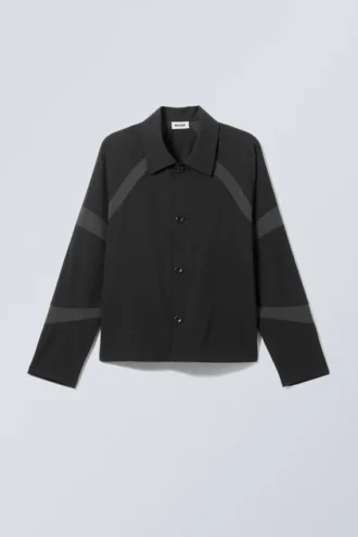 Relaxed-Fit-Overshirt mit Raglanärmeln und Einsätzen – Schwarz