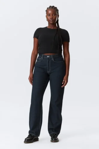 Resolute Curve High Waisted Regular Straight Jeans – Blue Rinse – Dunkelblau
