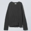 Rey Oversize-Pullover mit asymmetrischem Schnitt – Dunkelgrau Rey Oversize-Pullover mit asymmetrischem Schnitt – Dunkelgrau
