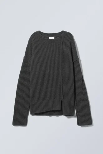 Rey Oversize-Pullover mit asymmetrischem Schnitt – Dunkelgrau