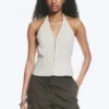 Ripstop-Haltertop mit V-Ausschnitt – Hellbeige Ripstop-Haltertop mit V-Ausschnitt – Hellbeige