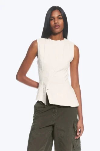Ärmelloses, asymmetrisches Peplum-Oberteil – Weiß