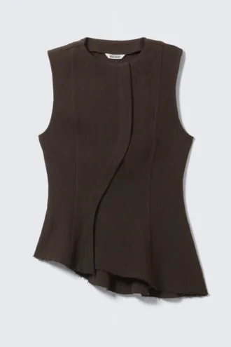 Ärmelloses, asymmetrisches Peplum-Top – Dunkelbraun