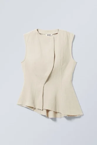 Ärmelloses, asymmetrisches Peplum-Top – Ecru