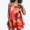 Ärmelloses Ballon-Minikleid – Rot & Orange – Calypso-Blume Ärmelloses Ballon-Minikleid – Rot & Orange – Calypso-Blume