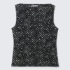 Ärmelloses bedrucktes Mesh-Oberteil – Schwarz mit Polka-Dot-Print Ärmelloses bedrucktes Mesh-Oberteil – Schwarz mit Polka-Dot-Print