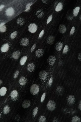 Ärmelloses bedrucktes Mesh-Oberteil – Schwarz mit Polka-Dot-Print