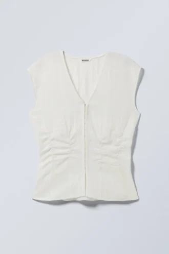 Ärmelloses Crinkle-Top – Weiß
