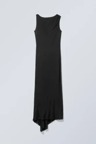 Ärmelloses, drapiertes Maxikleid – Schwarz