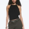 Ärmelloses, gerafftes Neckholder-Top – Schwarz Ärmelloses, gerafftes Neckholder-Top – Schwarz