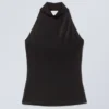 Ärmelloses, glänzendes Neckholder-Top – Schwarz Ärmelloses, glänzendes Neckholder-Top – Schwarz