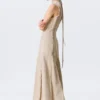 Ärmelloses Leinen-Mischung-Kleid mit Einsätzen – Hellbeige Ärmelloses Leinen-Mischung-Kleid mit Einsätzen – Hellbeige