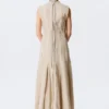 Ärmelloses Leinen-Mischung-Kleid mit Einsätzen – Hellbeige Ärmelloses Leinen-Mischung-Kleid mit Einsätzen – Hellbeige