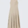 Ärmelloses Leinen-Mischung-Kleid mit Einsätzen – Hellbeige Ärmelloses Leinen-Mischung-Kleid mit Einsätzen – Hellbeige