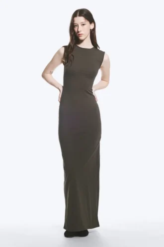 Ärmelloses Maxikleid aus Baumwolljersey – Dunkelgrau