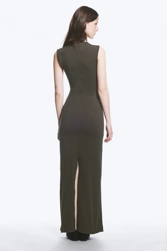 Ärmelloses Maxikleid aus Baumwolljersey – Dunkelgrau Ärmelloses Maxikleid aus Baumwolljersey – Dunkelgrau