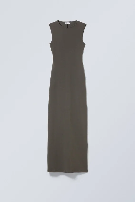 Ärmelloses Maxikleid aus Baumwolljersey – Dunkelgrau Ärmelloses Maxikleid aus Baumwolljersey – Dunkelgrau