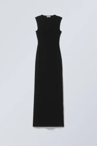 Ärmelloses Maxikleid aus Baumwolljersey – Schwarz