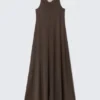 Ärmelloses Maxikleid – Dunkelbraun Ärmelloses Maxikleid – Dunkelbraun