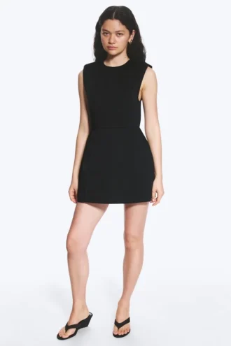 Ärmelloses Minikleid aus Twill – Schwarz