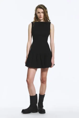 Ärmelloses Minikleid aus Twill – Schwarz