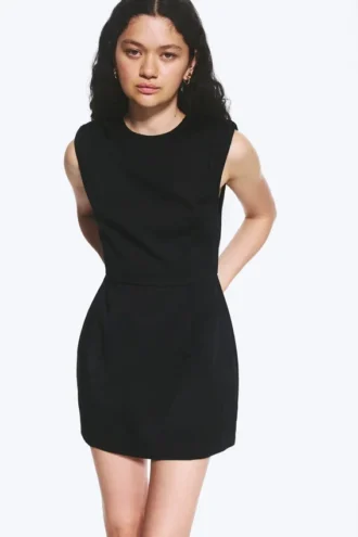 Ärmelloses Minikleid aus Twill – Schwarz