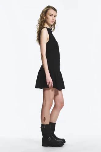 Ärmelloses Minikleid aus Twill – Schwarz