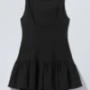 Ärmelloses Minikleid aus Twill – Schwarz Ärmelloses Minikleid aus Twill – Schwarz