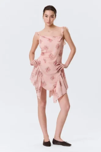 Ärmelloses Minikleid mit quadratischem Ausschnitt – Rosa – Blumenmuster