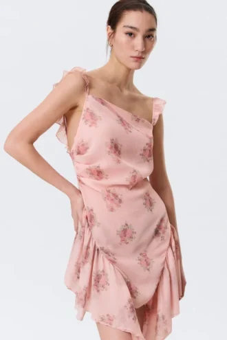 Ärmelloses Minikleid mit quadratischem Ausschnitt – Rosa – Blumenmuster