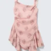 Ärmelloses Minikleid mit quadratischem Ausschnitt – Rosa – Blumenmuster Ärmelloses Minikleid mit quadratischem Ausschnitt – Rosa – Blumenmuster